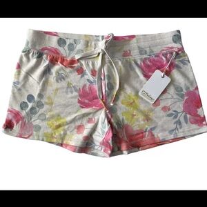 NWT PJ Salvage SUPER SOFT! Large Happy Blooms Floral Lounge Shorts Oatmeal Pink